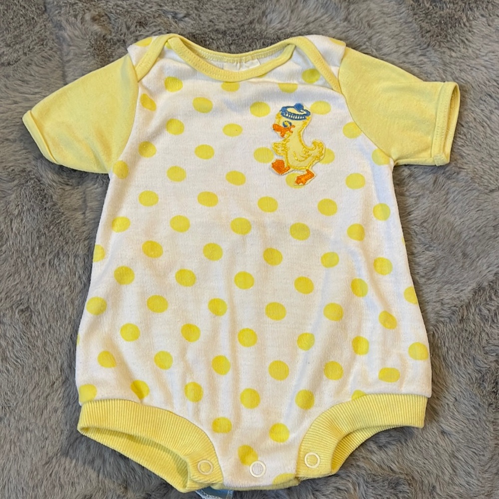 Vintage Kessler Baby Romper Duck Sz 3/6M Bodysuit Polkadots Retro